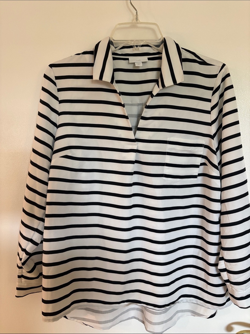 J. Jill Black & White Striped Button-Down shirt size M